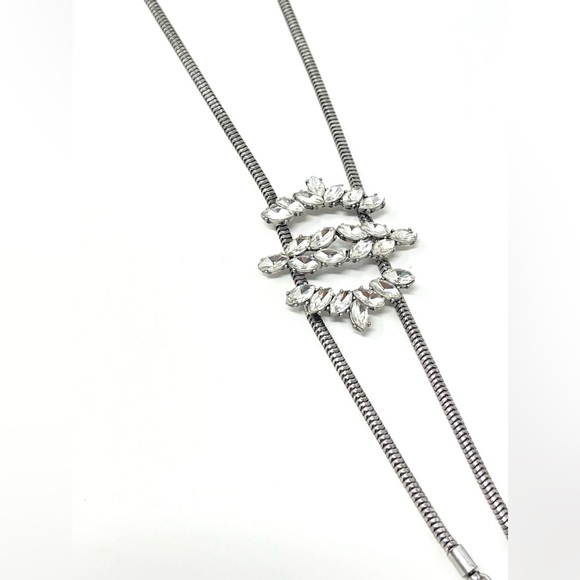 New Free People Lariat Rhinestone Silver Lariat Tassel Necklace - Picture 2 of 5